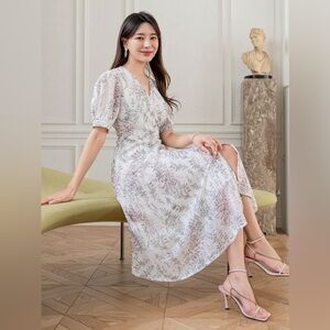 Allover Print Puff Sleeve Dress